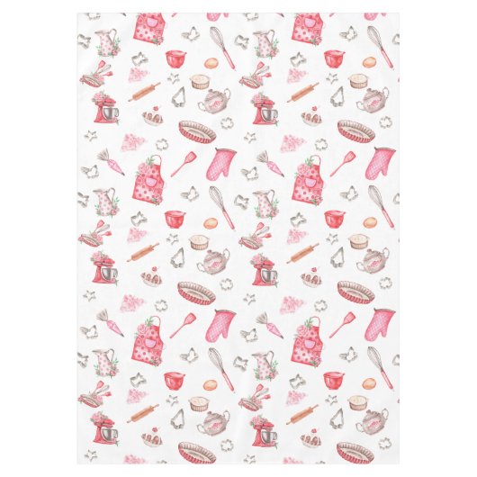 Waterverf Roze Schattige bakpatroon keuken Tafelkleed (Voorkant)