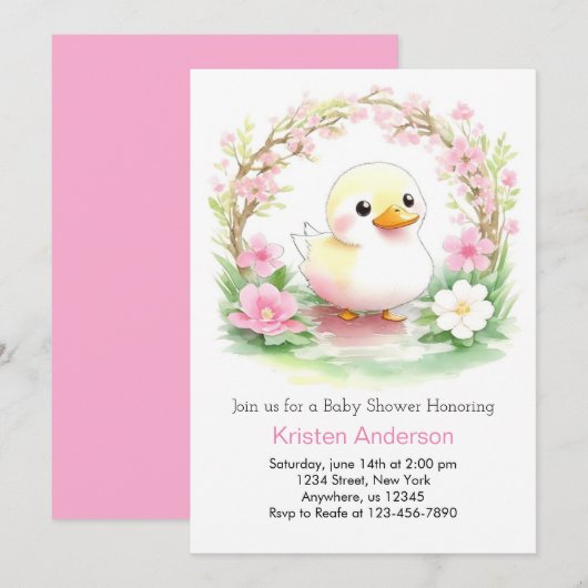 Waterverf Roze Schattige Wildflowers Meisje Baby s Kaart (Voorkant / Achterkant)