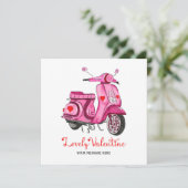 Waterverf Roze scooter Valentijnsdag Greeting Kaart (Staand voorkant)