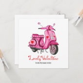 Waterverf Roze scooter Valentijnsdag Greeting Kaart (Voorkant / Achterkant in situ)