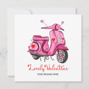 Waterverf Roze scooter Valentijnsdag Greeting Kaart