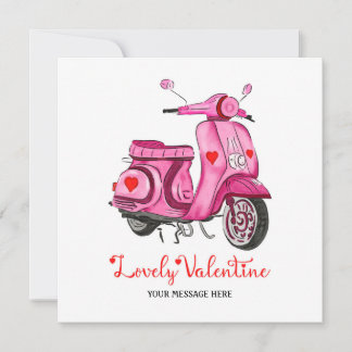 Waterverf Roze scooter Valentijnsdag Greeting Kaart