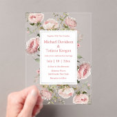 waterverf Roze Script Bloemen Bloom Wedding Acryl Uitnodigingen (Insitu (Draagbaar))