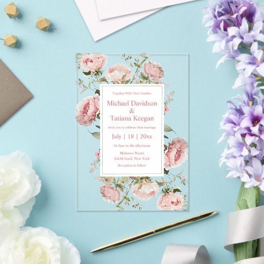 waterverf Roze Script Bloemen Bloom Wedding Acryl Uitnodigingen (Insitu (Huwelijk))