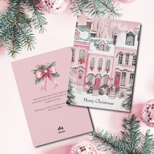 Waterverf Roze Script Dorp Niet-Foto Kerstmis Feestdagenkaart