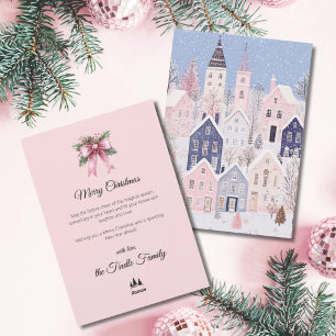 Waterverf Roze Script Dorp Niet-Foto Kerstmis Feestdagenkaart