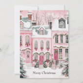 Waterverf Roze Script Dorp Niet-Foto Kerstmis Feestdagenkaart (Voorkant)