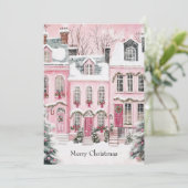 Waterverf Roze Script Dorp Niet-Foto Kerstmis Feestdagenkaart (Staand voorkant)