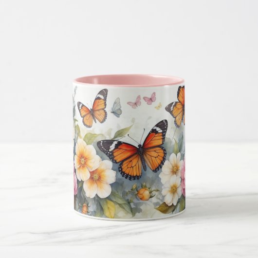 Waterverf Roze Serie Vlinder Bloem Mok (Midden)