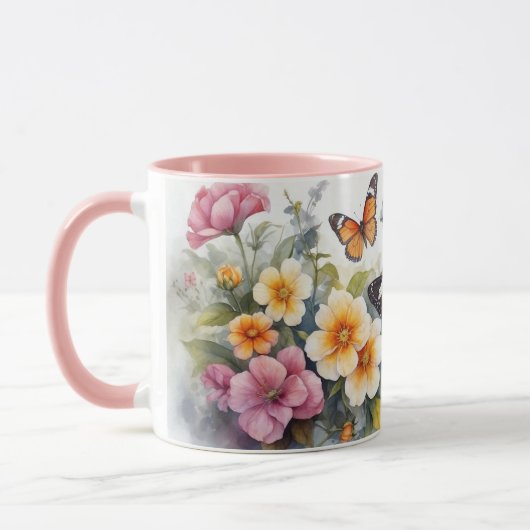 Waterverf Roze Serie Vlinder Bloem Mok (Links)