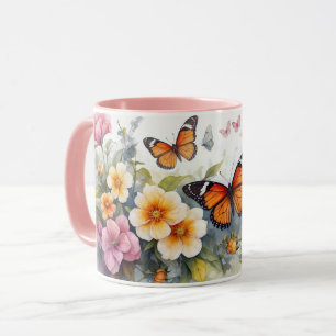 Waterverf Roze Serie Vlinder Bloem Mok