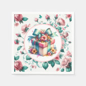 Waterverf Roze Shabby Chic Bloemen Verjaardag Servet (Voorkant)