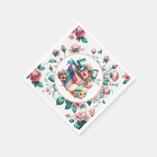 Waterverf Roze Shabby Chic Bloemen Verjaardag Servet (Hoek)