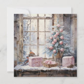 Waterverf Roze Shabby Chic Christmas Kaart (Voorkant)