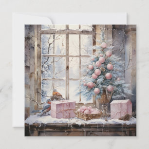 Waterverf Roze Shabby Chic Christmas Kaart