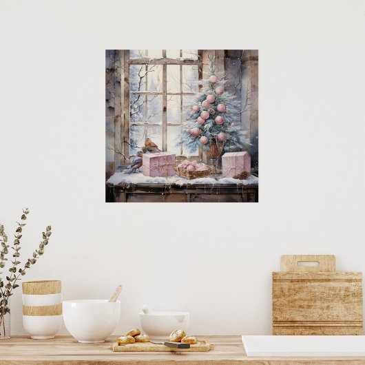 Waterverf Roze Shabby Chic Christmas Poster (Keuken)