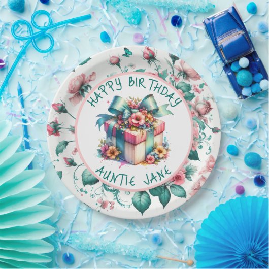 Waterverf Roze Shabby Chic Floral Gepersonaliseerd Papieren Bordje (Feest)