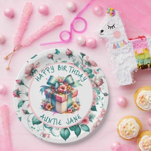 Waterverf Roze Shabby Chic Floral Gepersonaliseerd Papieren Bordje (Feest)