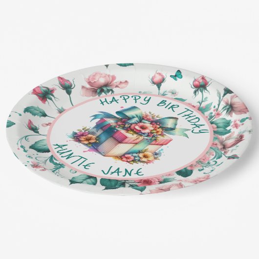 Waterverf Roze Shabby Chic Floral Gepersonaliseerd Papieren Bordje (Gekanteld)