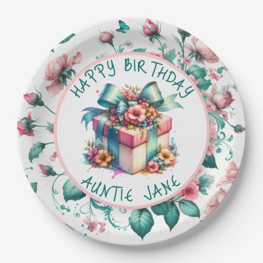 Waterverf Roze Shabby Chic Floral Gepersonaliseerd Papieren Bordje (Voorkant)