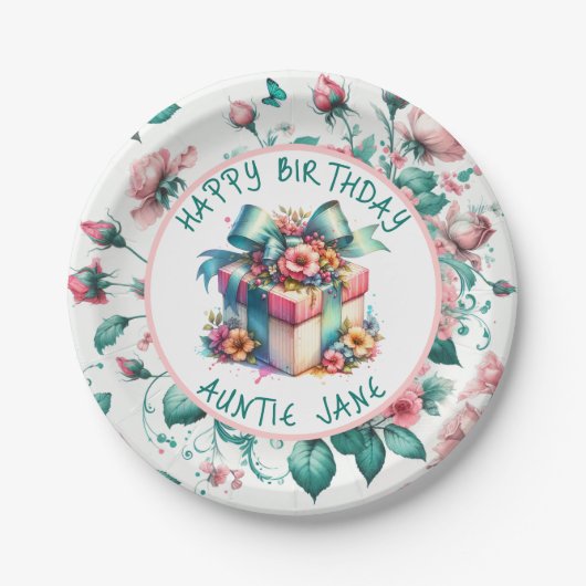 Waterverf Roze Shabby Chic Floral Gepersonaliseerd Papieren Bordje (Voorkant)