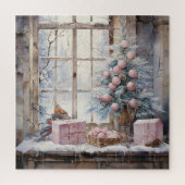 Waterverf Roze Shabby Chique Kerstpuzzel Legpuzzel (Verticaal)