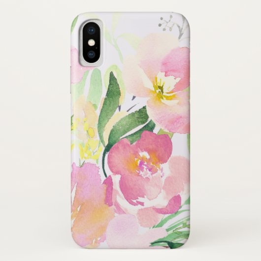 Waterverf roze sierlijke bloemen gepersonaliseerd Case-Mate iPhone case (Achterkant)