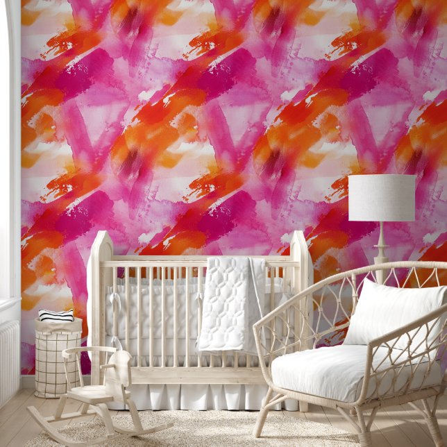 Waterverf Roze Sinaasappel Abstract Behang (Kinderen)