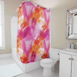 Waterverf Roze Sinaasappel Abstract Douchegordijn