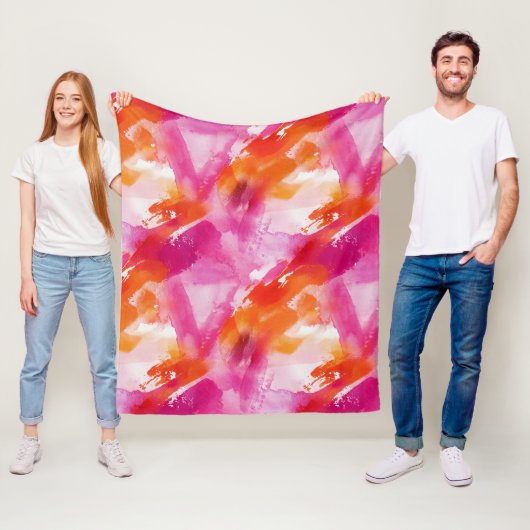 Waterverf Roze Sinaasappel Abstract Fleece Deken (In situ)