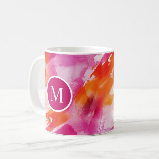 Waterverf Roze Sinaasappel Abstract Koffiemok (Voorkant links)