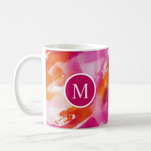 Waterverf Roze Sinaasappel Abstract Koffiemok (Links)