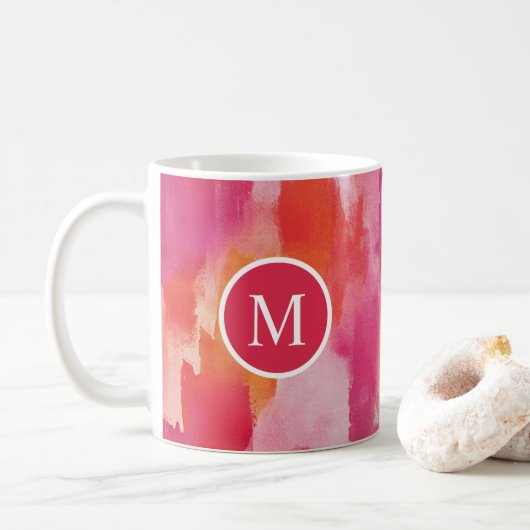 Waterverf Roze Sinaasappel Abstract Koffiemok (Met donut)