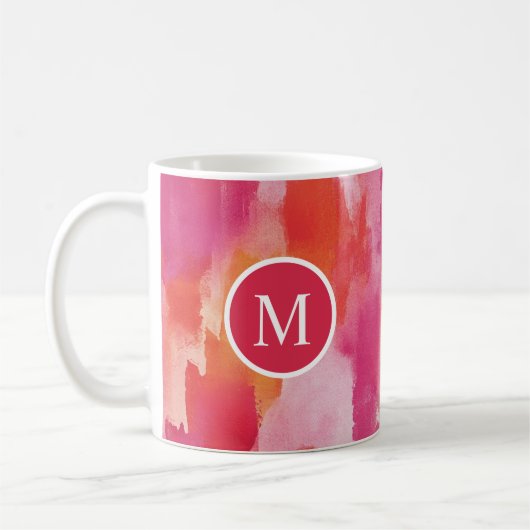 Waterverf Roze Sinaasappel Abstract Koffiemok (Links)