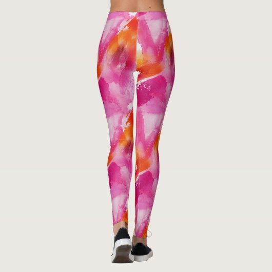 Waterverf Roze Sinaasappel Abstract Leggings (Achterkant)