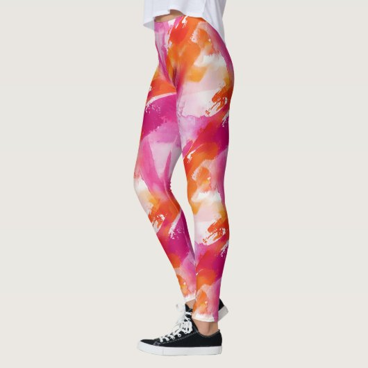 Waterverf Roze Sinaasappel Abstract Leggings (Links)