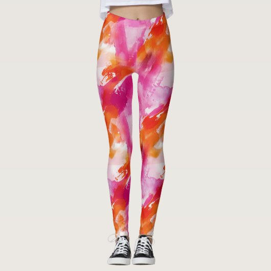 Waterverf Roze Sinaasappel Abstract Leggings (Voorkant)