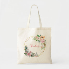 Waterverf Roze Sinaasappel Bloemen Gepersonaliseer Tote Bag