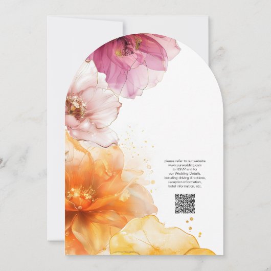 Waterverf Roze Sinaasappel Bloemen QR Code Huwelij Kaart (Achterkant)