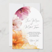 Waterverf Roze Sinaasappel Bloemen QR Code Huwelij Kaart (Voorkant)