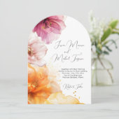 Waterverf Roze Sinaasappel Bloemen QR Code Huwelij Kaart (Staand voorkant)