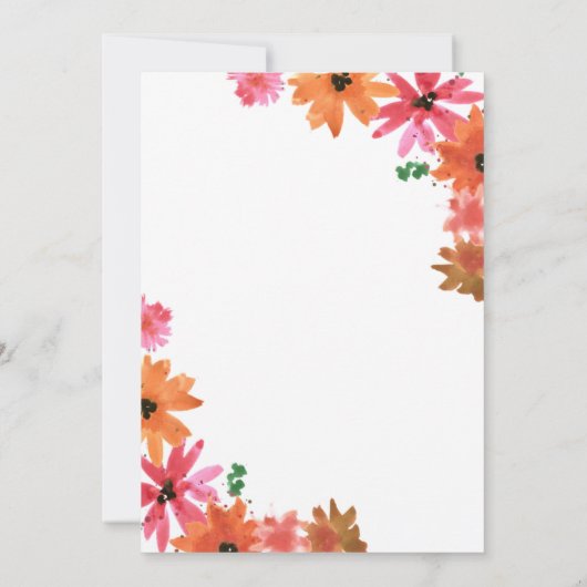 Waterverf Roze Sinaasappel Herfst Bloemen 1e Verja Kaart (Achterkant)