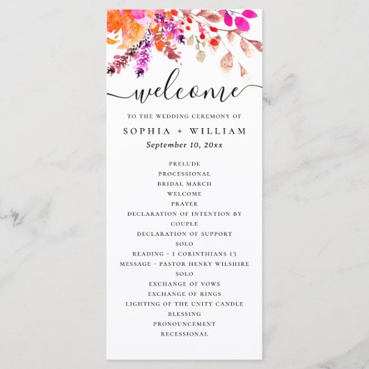 Waterverf roze sinaasappel herfst bloemenschrift b programmakaart