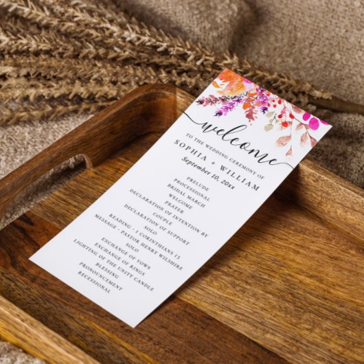 Waterverf roze sinaasappel herfst bloemenschrift b programmakaart