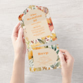 Waterverf Roze Sinaasappel Wildflowers Bruiloft All In One Uitnodiging (Afscheurbaar)