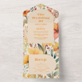 Waterverf Roze Sinaasappel Wildflowers Bruiloft All In One Uitnodiging (Binnen)