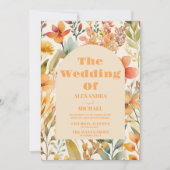 Waterverf Roze Sinaasappel Wildflowers Bruiloft Kaart (Voorkant)
