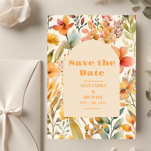 Waterverf Roze Sinaasappel Wildflowers Bruiloft Save The Date