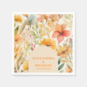 Waterverf Roze Sinaasappel Wildflowers Bruiloft Servet (Voorkant)
