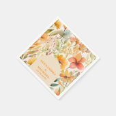 Waterverf Roze Sinaasappel Wildflowers Bruiloft Servet (Hoek)